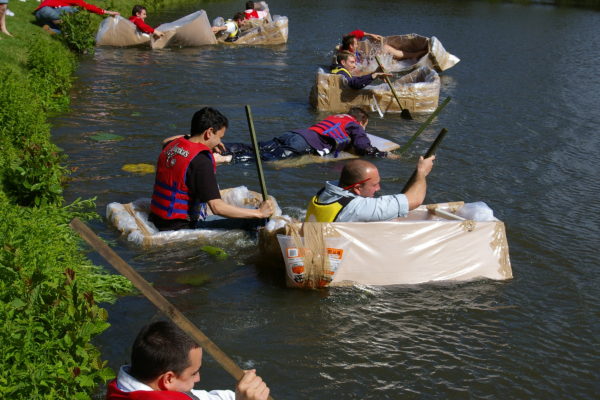 school team building galleryBuild a boat from cardboard and plastic then race against opposing teams around the course